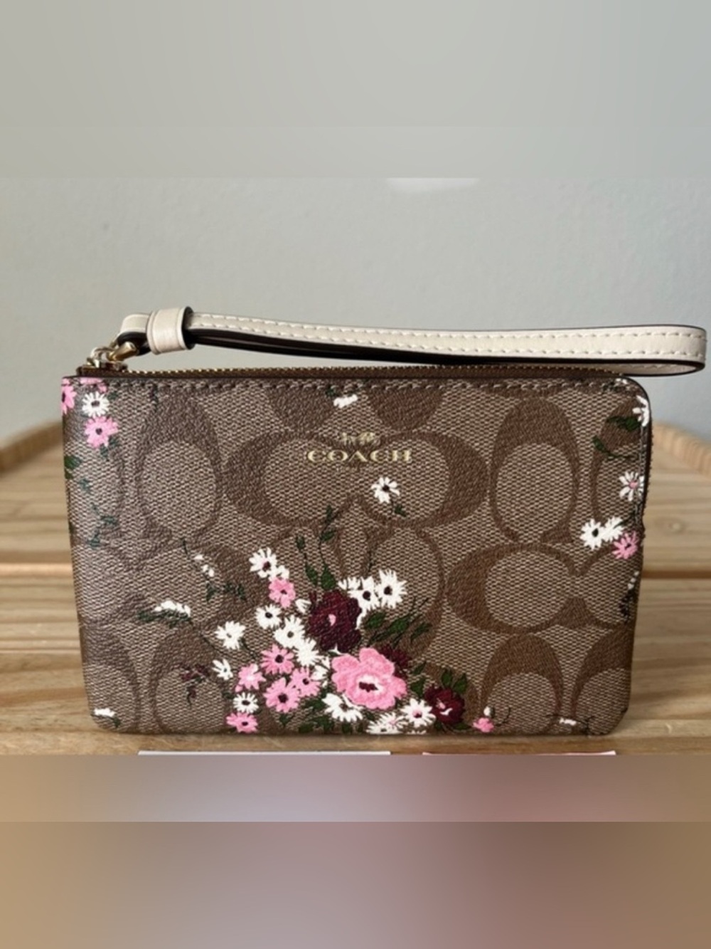 Coach Corner Zip Wristlet In Signature Canvas With blossom Print